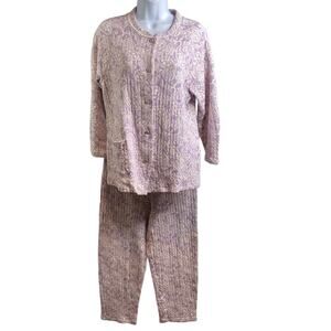 Gunze Womens Purple Two Piece Paisley Quilted Pajamas Set Size M Japanese Luxury